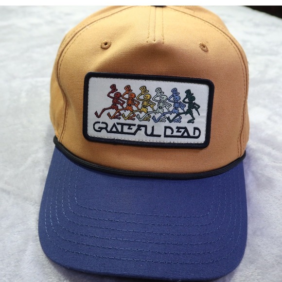 Grateful Dead Dancing Skeletons Snapback Hat Tan Blue Trucker Cap Mad Engine - Picture 2 of 5